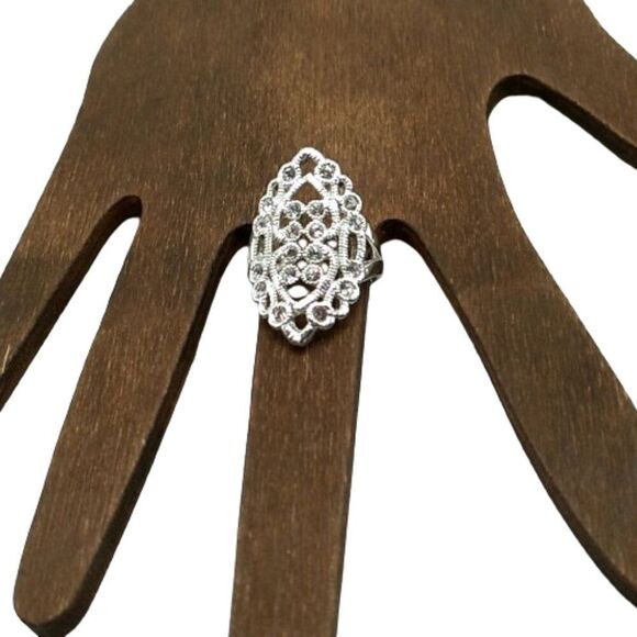 Vintage Silver-tone Rhinestone Filigree Ring Size 7.25 - Picture 2 of 15